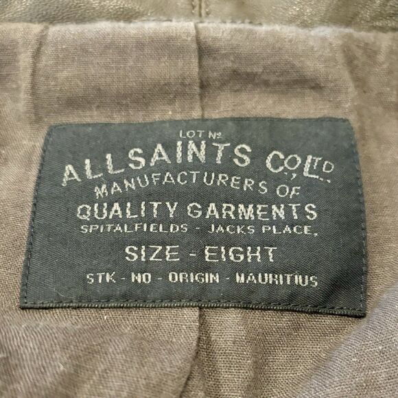 All Saints Leather Biker Jacket Small Brown Pockets - Picture 7 of 12